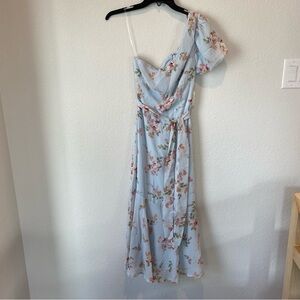 Altar'd State Floral One-Shoulder Midi Dress - Light Blue